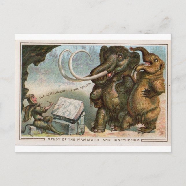 Weihnachtskarte Mammoth und Dinotherium Postkarte (Vorderseite)
