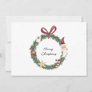 Weihnachtskarte mit Aquarellkranz Einladung