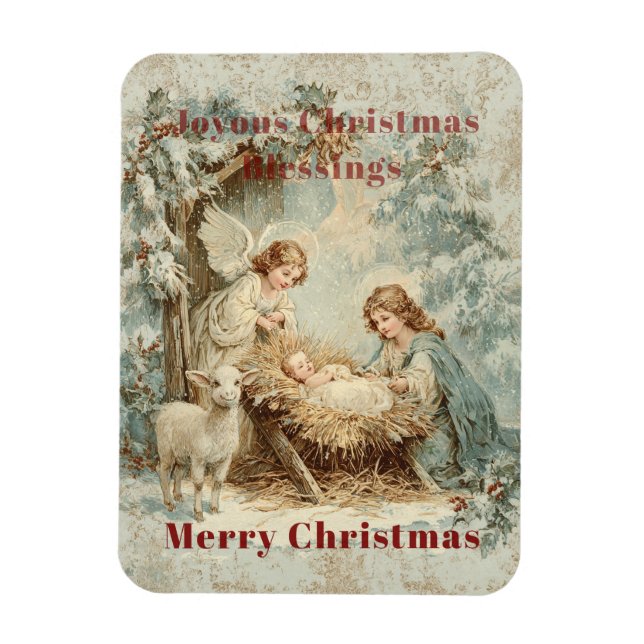 Weihnachtskarte mit Baby Jesus in einer Krippe und Magnet (Vertikal)