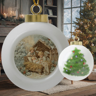 Weihnachtskarte mit Baby Schneeflocke gerahmter Or Keramik Kugel-Ornament