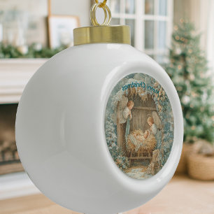 Weihnachtskarte mit Baby Schneeflocke gerahmter Or Keramik Kugel-Ornament