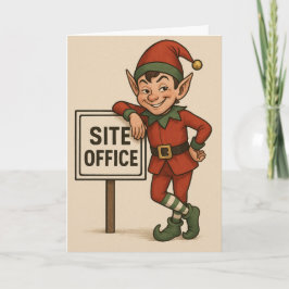 Weihnachtskarte mit Bau-Thema Elf lehnt sich an Karte