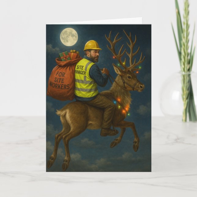 Weihnachtskarte mit Bauleiter und Rentier Karte (Vorderseite)