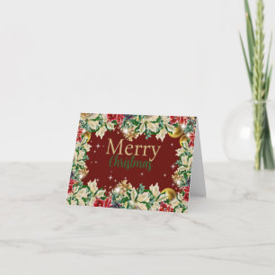 Weihnachtskarte mit Blume, Glühbirnen und Pinienke Feiertagskarte