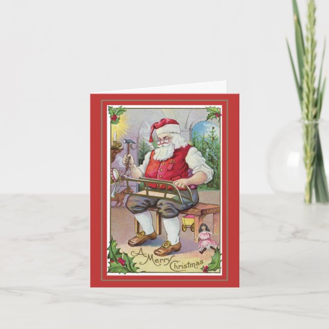 Weihnachtskarte mit Carpenter Santa Clause Feiertagskarte (Vorderseite)