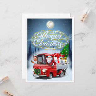 Weihnachtskarte mit Cartoon-Santa-LKW
