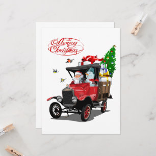 Weihnachtskarte mit Cartoon Santa`s LKW