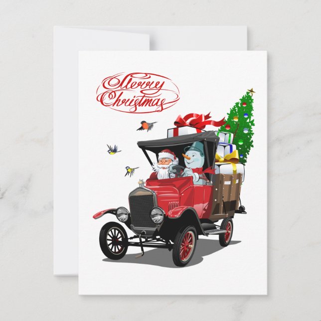 Weihnachtskarte mit Cartoon Santa`s LKW (Vorderseite)