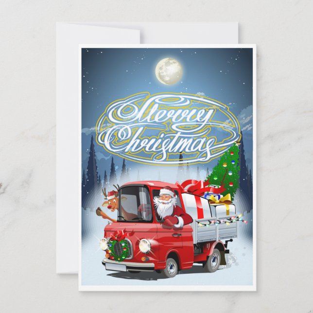 Weihnachtskarte mit Cartoon Santa`s LKW (Vorderseite)