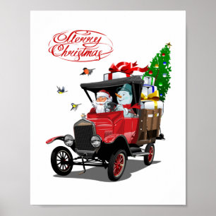 Weihnachtskarte mit Cartoon Santa`s LKW Poster