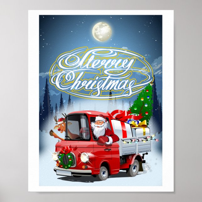 Weihnachtskarte mit Cartoon Santa`s LKW Poster (Vorne)