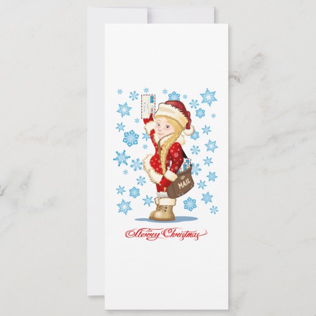 Weihnachtskarte mit Cartoon Snow Maiden - Postman (Vorderseite)
