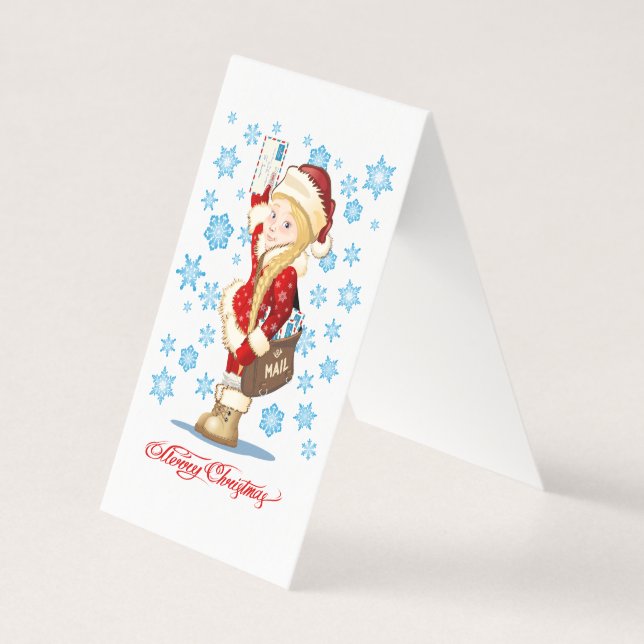 Weihnachtskarte mit Cartoon Snow Maiden - Postman (Vorderseite)