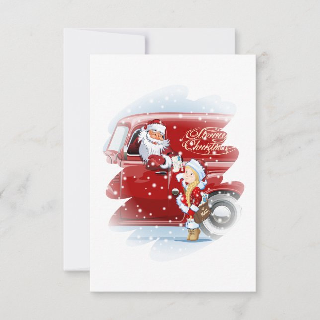 Weihnachtskarte mit Cartoon Snow Maiden - Postman (Vorderseite)