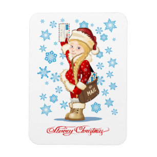 Weihnachtskarte mit Cartoon Snow Maiden - Postman Magnet