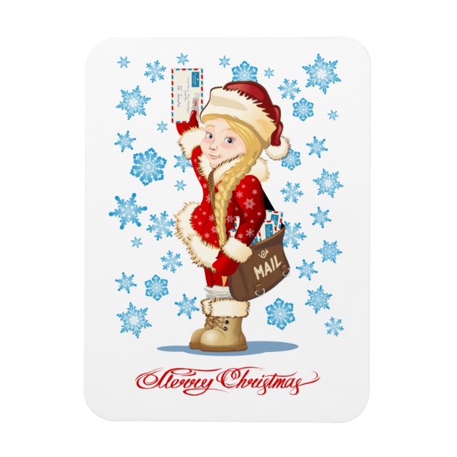 Weihnachtskarte mit Cartoon Snow Maiden - Postman Magnet (Vertikal)