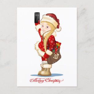 Weihnachtskarte mit Cartoon Snow Maiden - Postman Postkarte