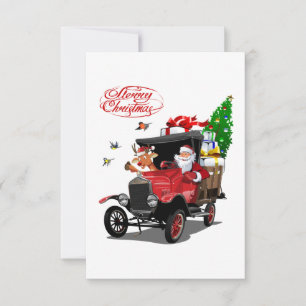 Weihnachtskarte mit Cartoon-Weihnachtsmann und Hir