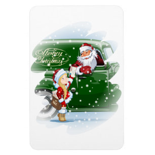 Weihnachtskarte mit dem Cartoon Santa and Snow Mai Magnet