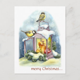 Weihnachtskarte mit editierbaren Vintage-Vögeln au Postkarte
