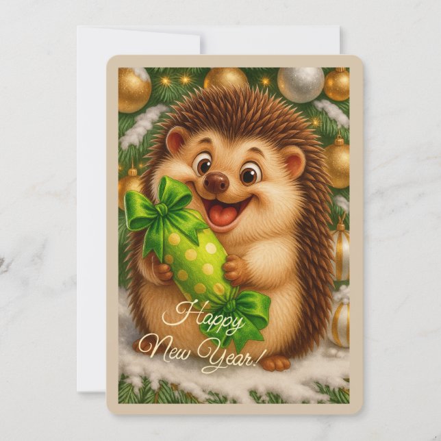 Weihnachtskarte mit einem Igel Feiertagskarte (Vorderseite)