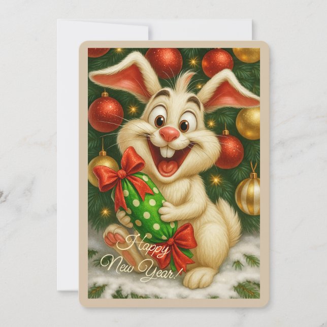 Weihnachtskarte mit einem Kaninchen Feiertagskarte (Vorderseite)