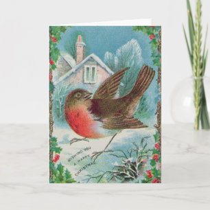 Weihnachtskarte mit einem Rotkehlchen Feiertagskarte
