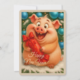 Weihnachtskarte mit einem Schweinchen Feiertagskarte