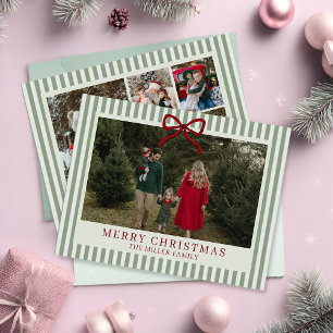 Weihnachtskarte mit Familienfoto im Sage Stripe De Feiertagskarte