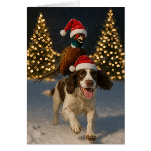 Weihnachtskarte mit Fasan auf Springer Spaniel