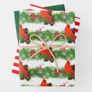 Weihnachtskarte mit festlichem Kardinal und Feiert Geschenkpapier Set