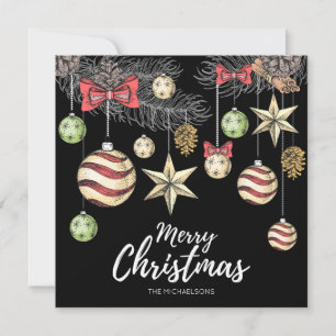 WEIHNACHTSKARTE MIT FOTO   Vintage Ornamente Feiertagskarte