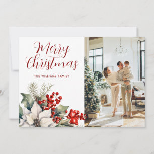 Weihnachtskarte mit Foto von Poinsettien und roten Feiertagskarte