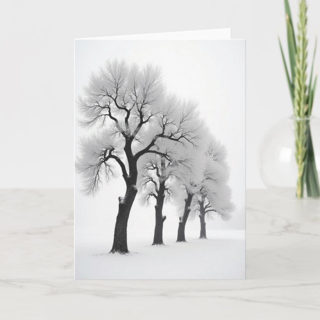 Weihnachtskarte mit frostigen Bäumen Karte (Vorderseite)