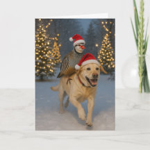 Weihnachtskarte mit gelbem Labrador und Rebhuhn