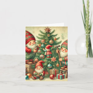 Weihnachtskarte mit Gnomen dekorativer Baum Karte