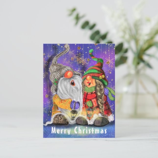 Weihnachtskarte mit Gnompaar Postkarte (Stehend Vorderseite)