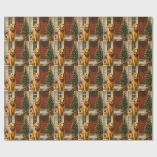Weihnachtskarte mit Golden Retriever Geschenkpapier (Flach)