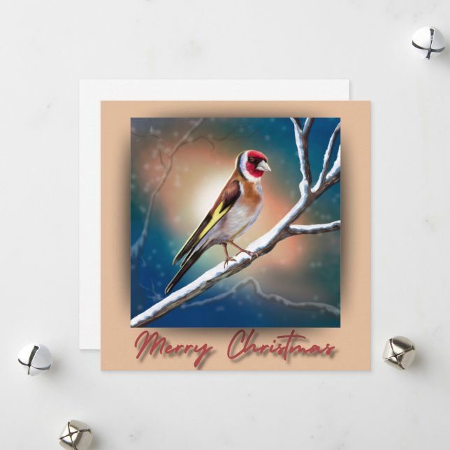 Weihnachtskarte mit Goldfinch-Illustration Feiertagskarte (Vorderseite/Rückseite Beispiel)