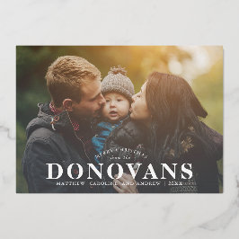 Weihnachtskarte mit großem Namen und Newsletter Folien Feiertagskarte