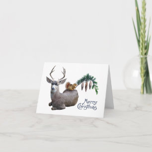 Weihnachtskarte mit Hirsch und Eichhörnchen Karte