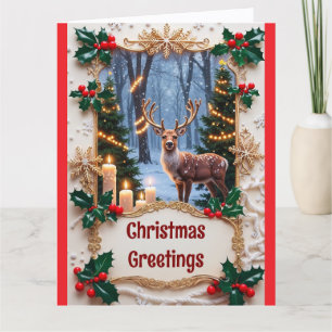 Weihnachtskarte mit Hirsch und Lichterkette Karte