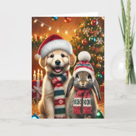 Weihnachtskarte mit Hund und Hase Feiertagskarte