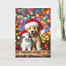 Weihnachtskarte mit Hund und Hase Feiertagskarte
