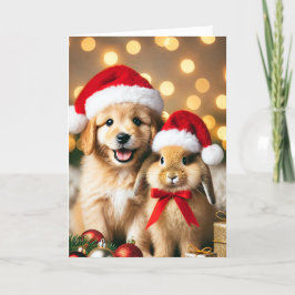 Weihnachtskarte mit Hund und Hase Feiertagskarte