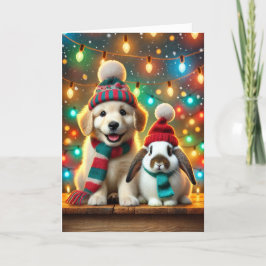 Weihnachtskarte mit Hund und Hase Feiertagskarte