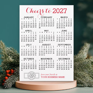 Weihnachtskarte mit Kalender 2027 und Firmenlogo Feiertagskarte