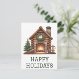 Weihnachtskarte mit Kaminfeuer Feiertagskarte