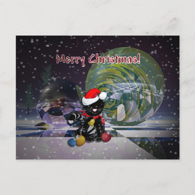 Weihnachtskarte mit Katze Feiertagspostkarte (Vorderseite)