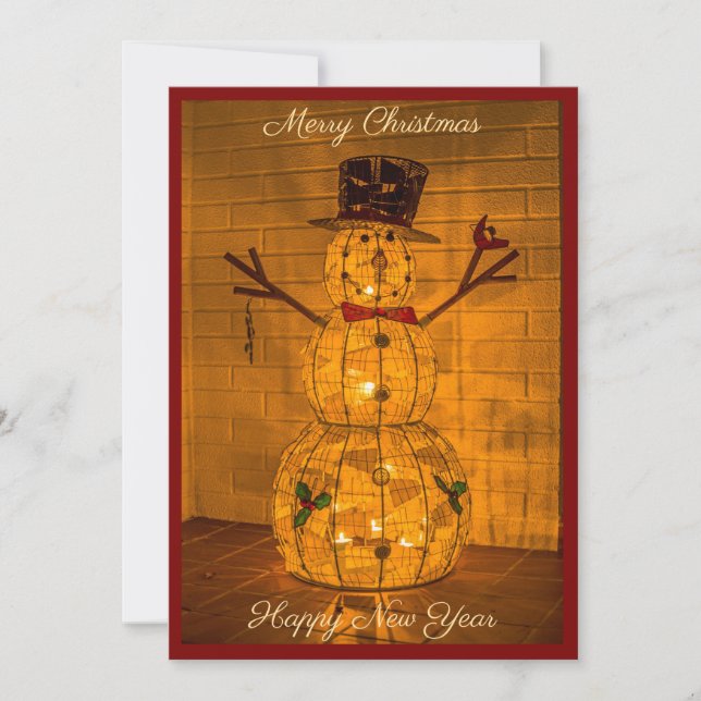 Weihnachtskarte mit leuchtendem Schneemann Feiertagskarte (Vorderseite)